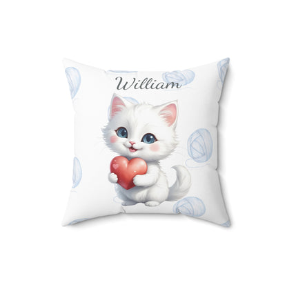 Luna the White Kitten - Personalized Nursery Pillow